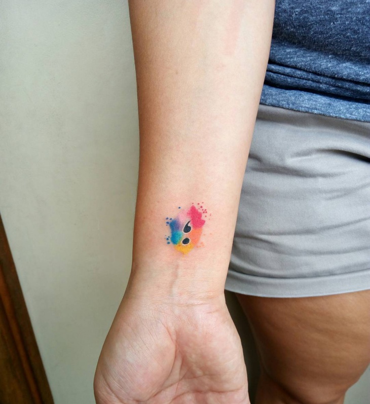 watercolor semicolon tattoo on wrist1