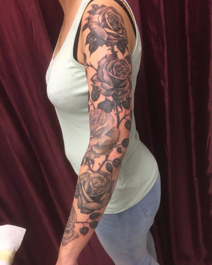 rose full sleeve tattoo