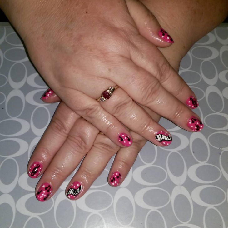 pink cute piano nail design