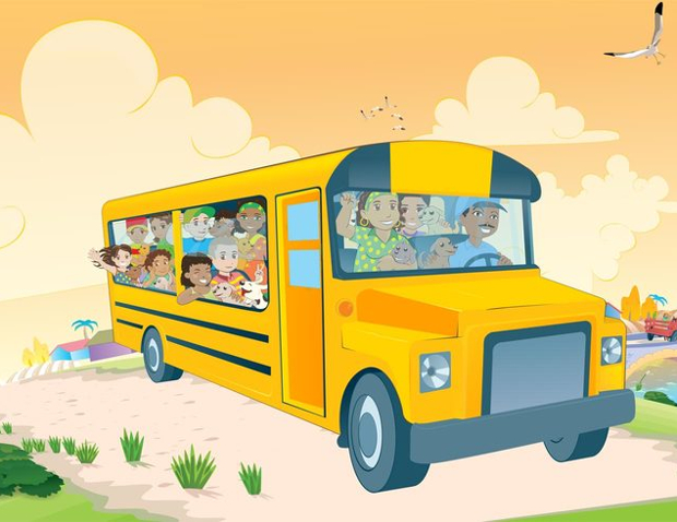 kids in school bus clipart