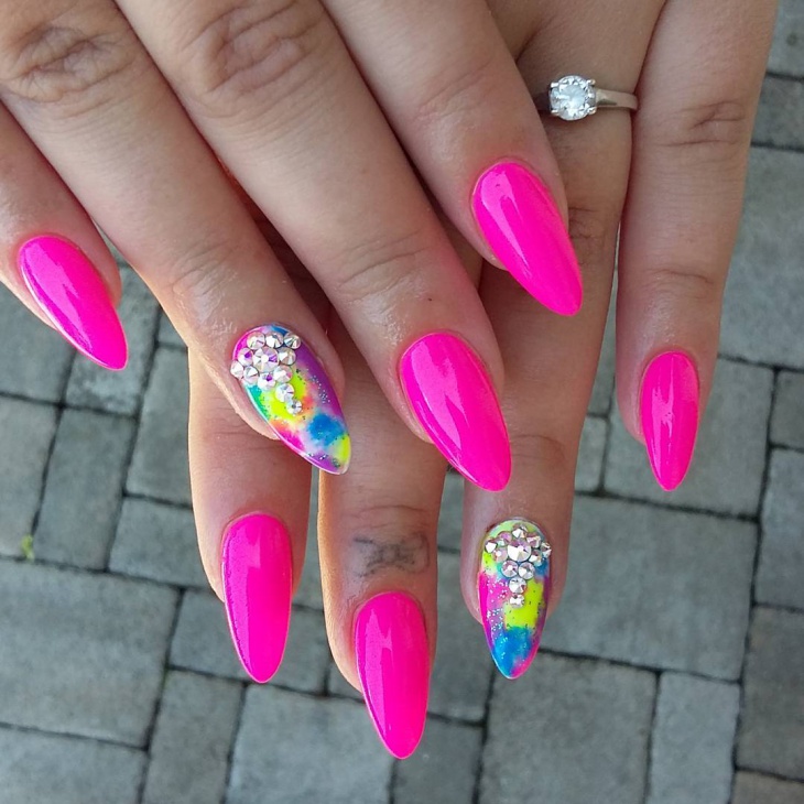 neon pink gel nail design