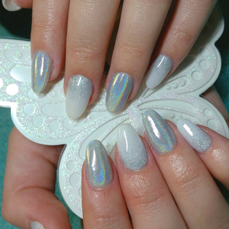 silver glitter gel nail design