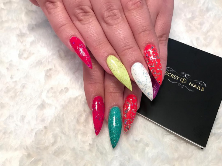 colorful pointed gel nail design