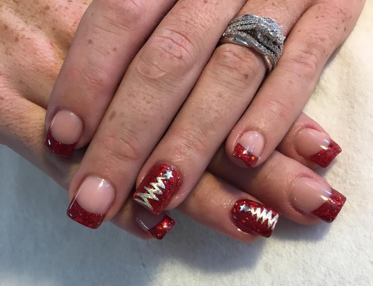 christmas glitter french tip nails