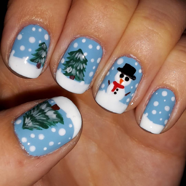 snowman kids christmas nail design