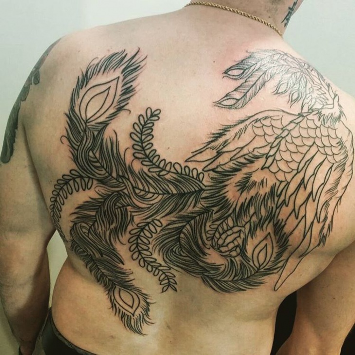 phoenix feather tattoo for back