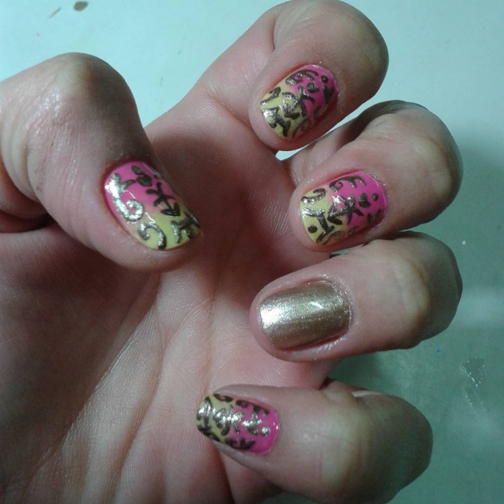 pink and gold nail art 