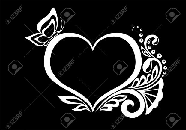 black and white swirly heart clipart