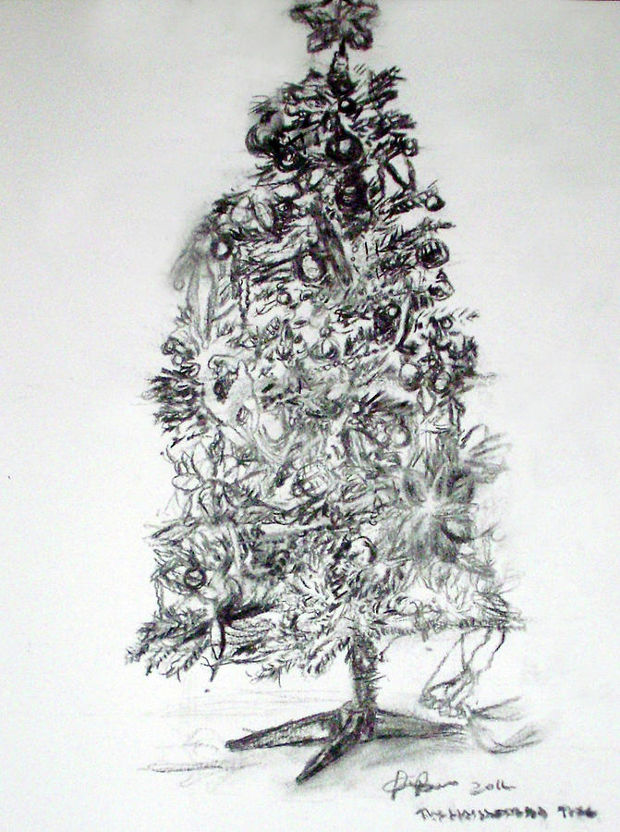 black and white christmas tree drawing