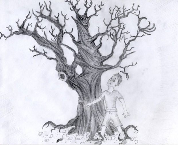 scary tree pencil drawing