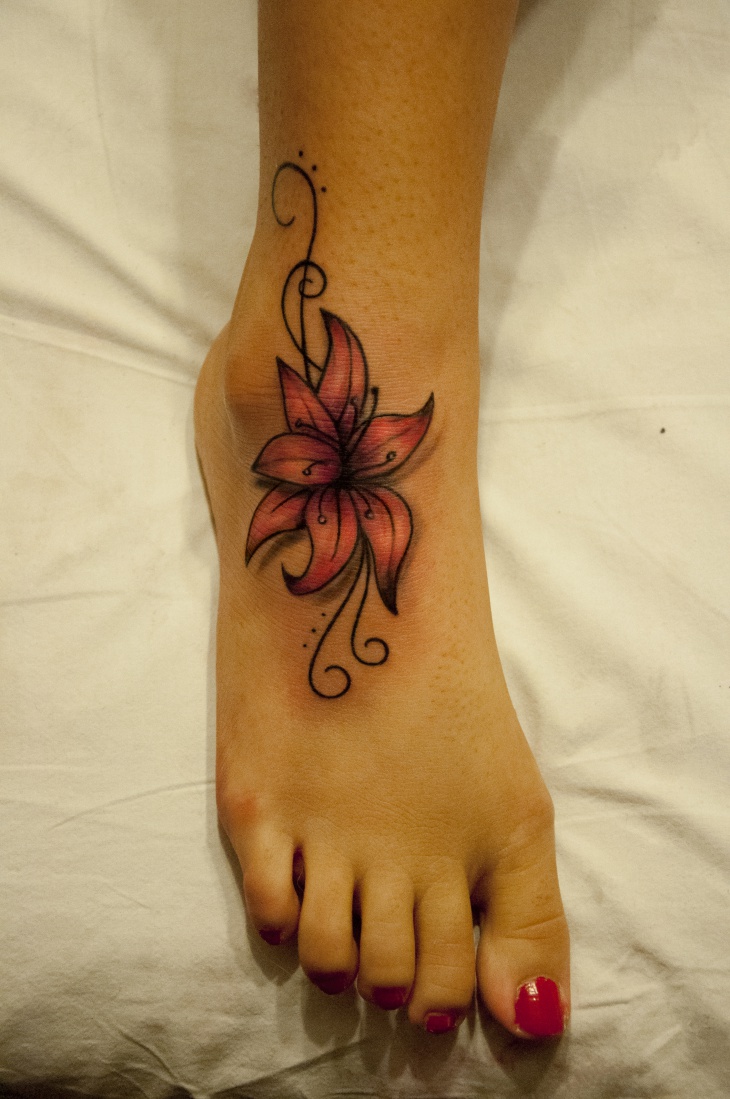 3d flower foot tattoo