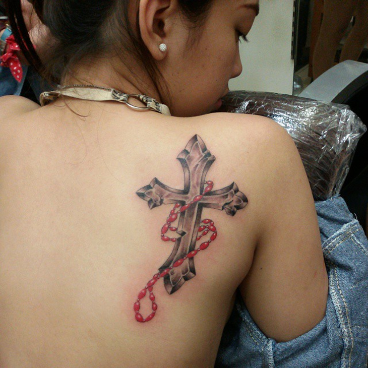 3d cross tattoo for back