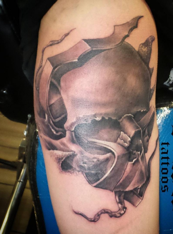 3d skull tattoo on leg