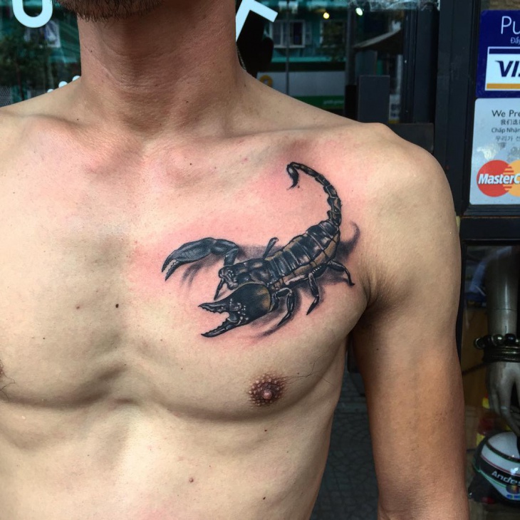 3d scorpion tattoo on men chest