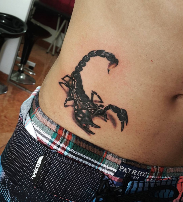 3d scorpion tattoo on stomach