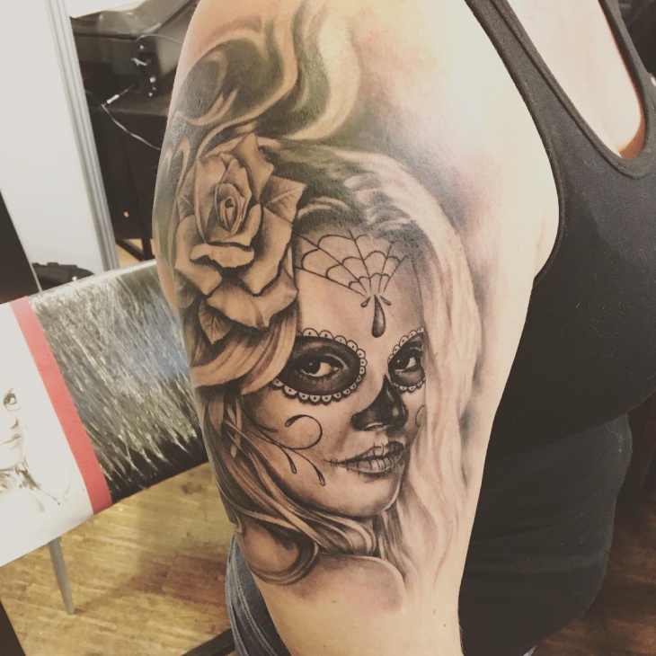 3d flower sleeve tattoo
