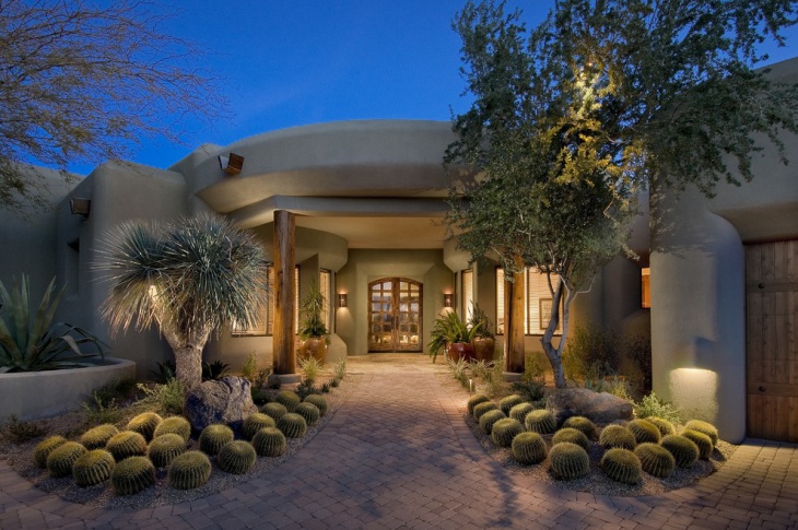 frontyard modern cactus garden design 