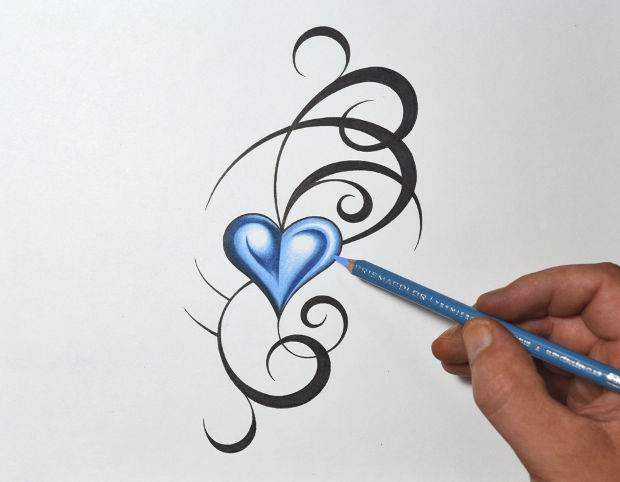 blue tribal heart drawing