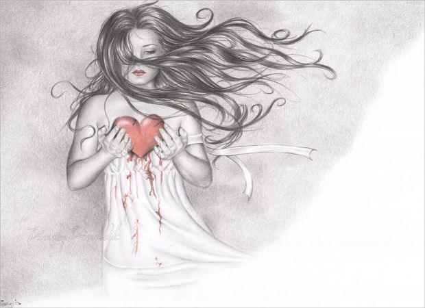 girl bleeding heart drawing