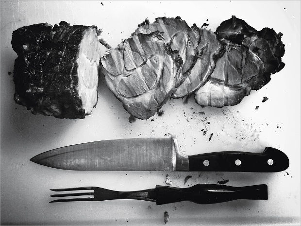 black and white meat food photography