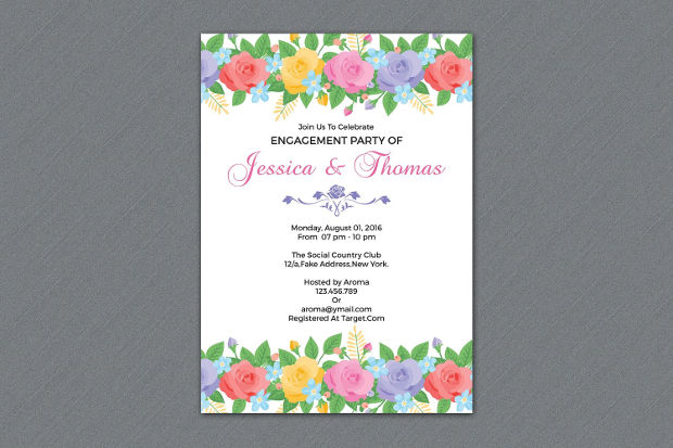 Colorful Floral Engagement Party Invitation