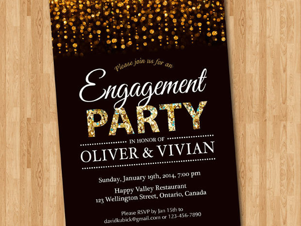 Glitter Printable Engagement Party Invitation