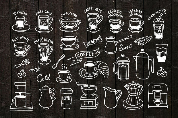 outline hand drawn coffee icons