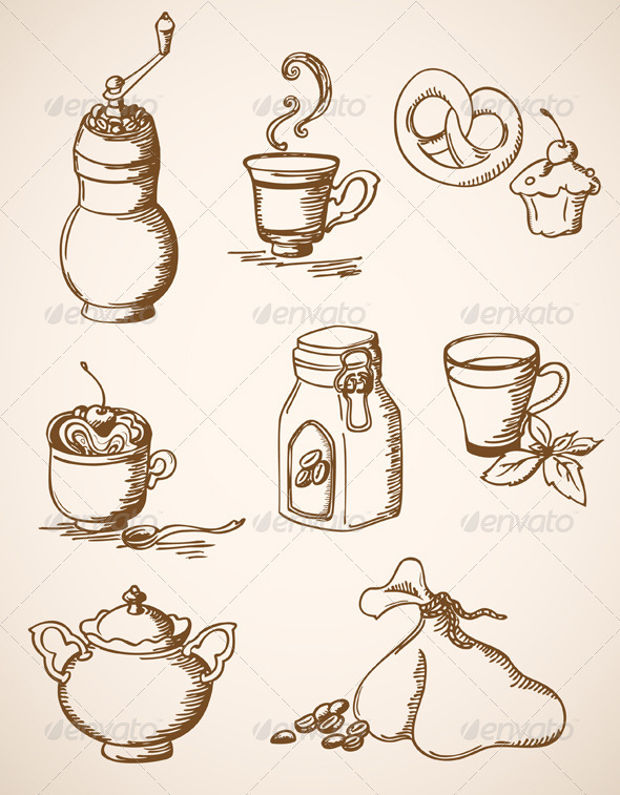 hand drawn vintage coffee icons