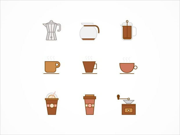 flat line coffee icons