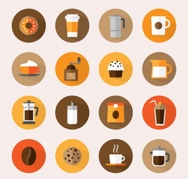 colorful round coffee shop icons