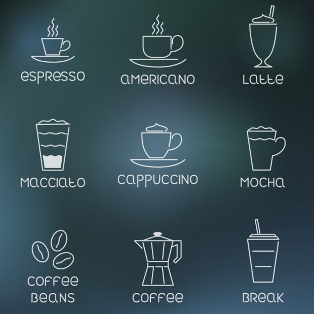 white coffee outlined icons