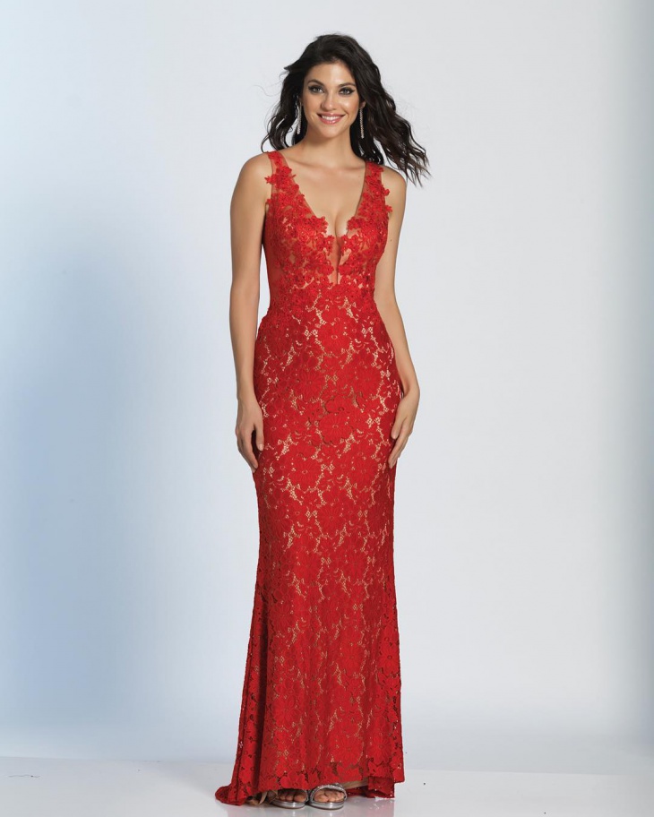 designer long red lace dress