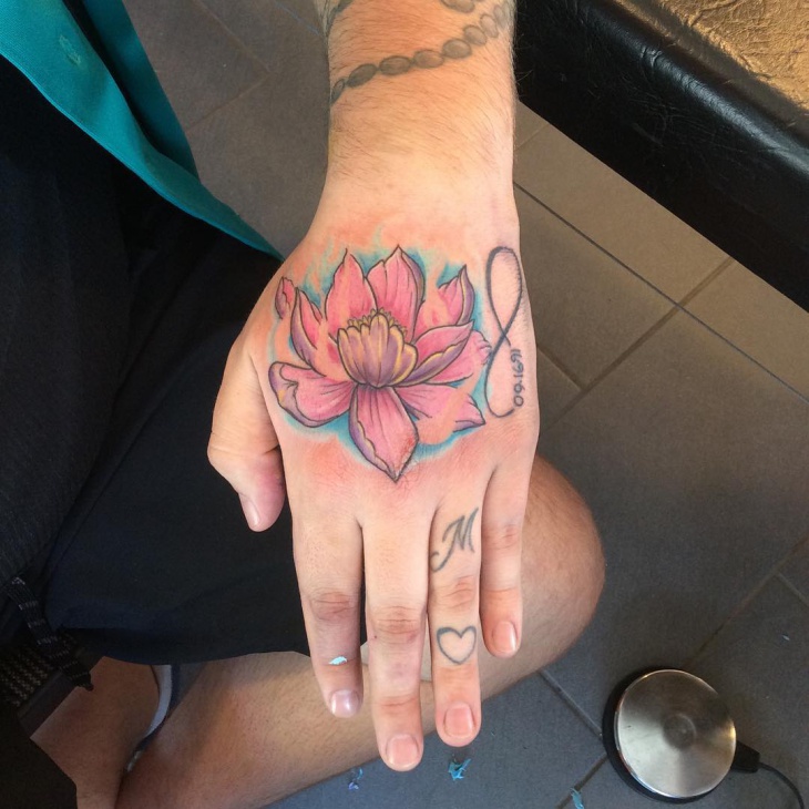 lotus flower hand tattoo