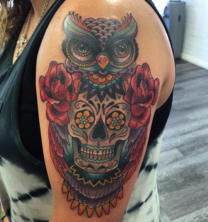owl sugar skull tattoo design