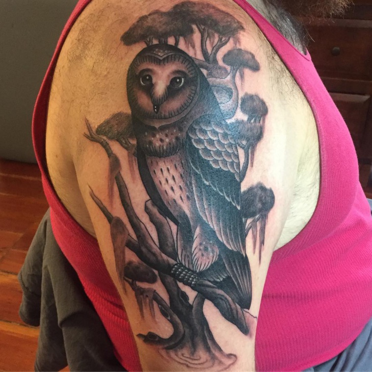 owl half sleeve tattoo