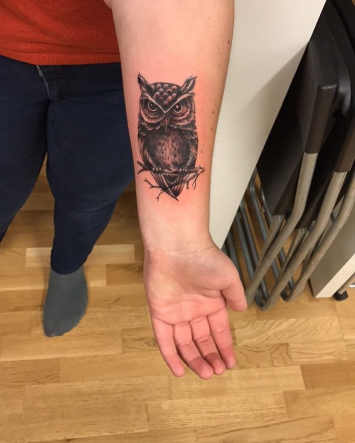 owl forearm tattoo