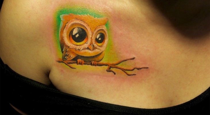 cute cartoon owl tattoo