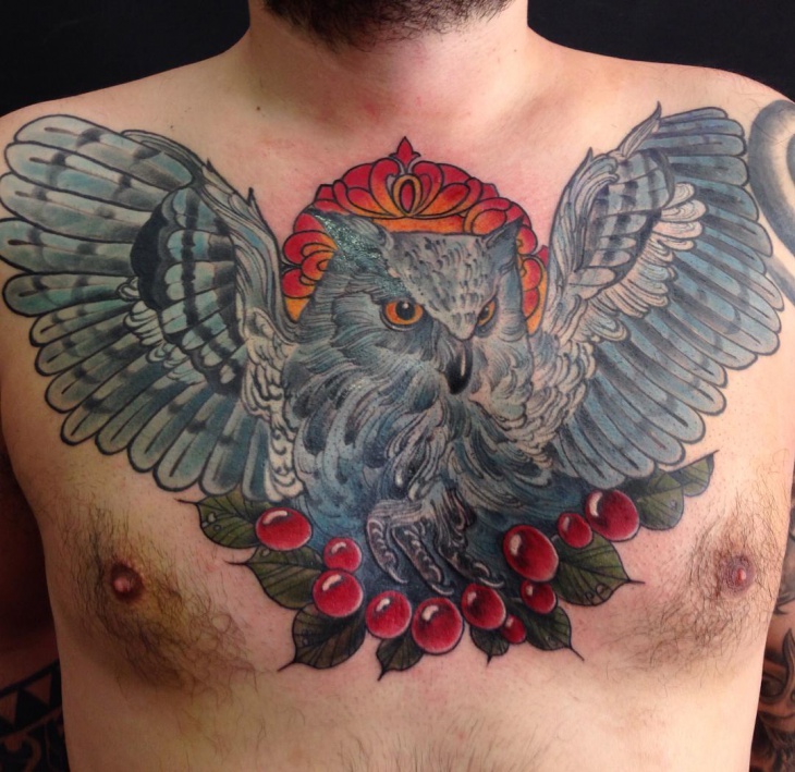 realistic flying owl tattoo design