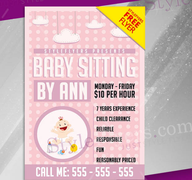 free babysitting psd flyer