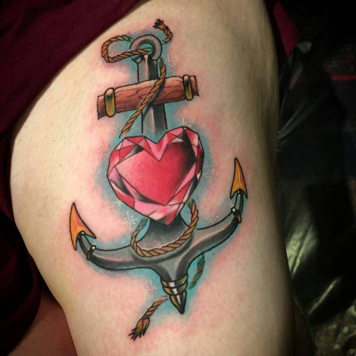anchor side thigh tattoo