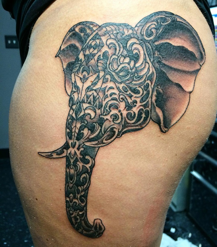geometric elephant head tattoo