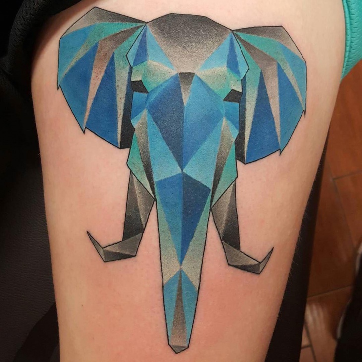 watercolor geometric elephant tattoo1