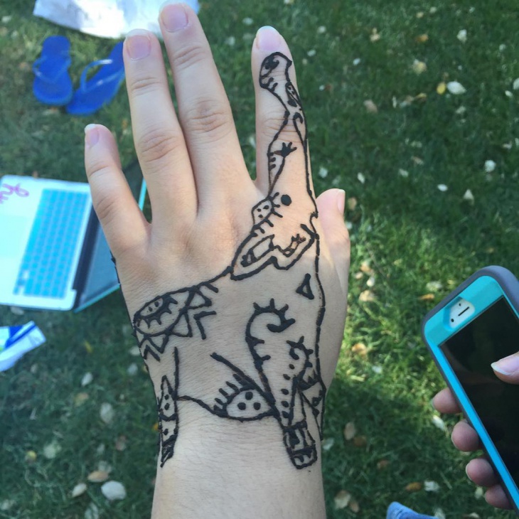 elephant henna tattoo on hand