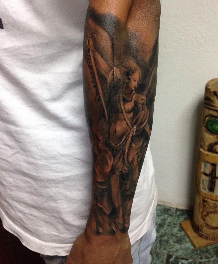 angel forearm sleeve tattoo