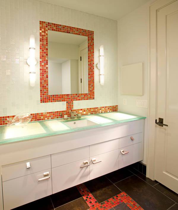 rectangular bathroom tile mirror