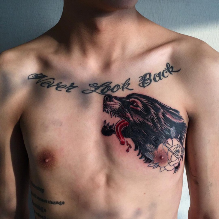 neo traditional wolf tattoo for men
