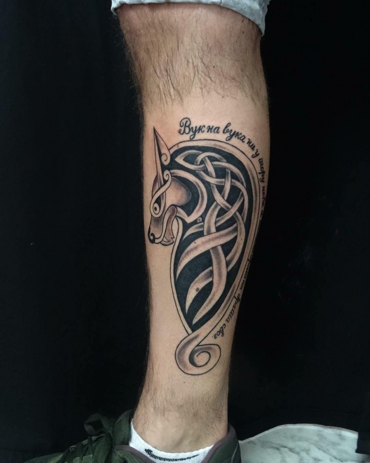 celtic wolf tattoo on leg