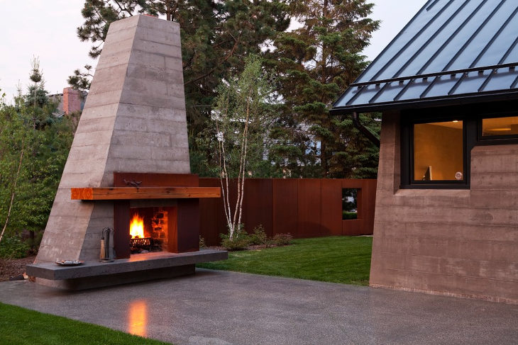 contemporary outdoor wood fireplace