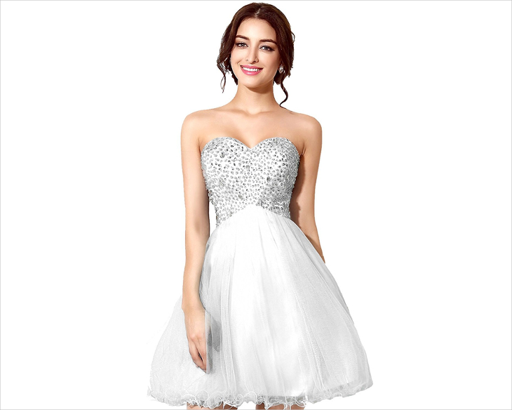 white sequin prom dress