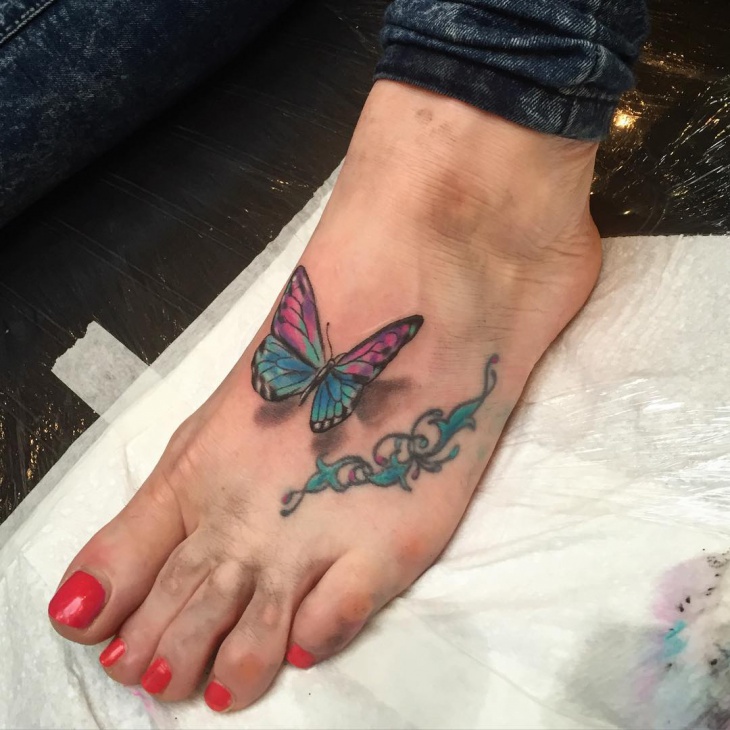 3d butterfly foot tattoo for women